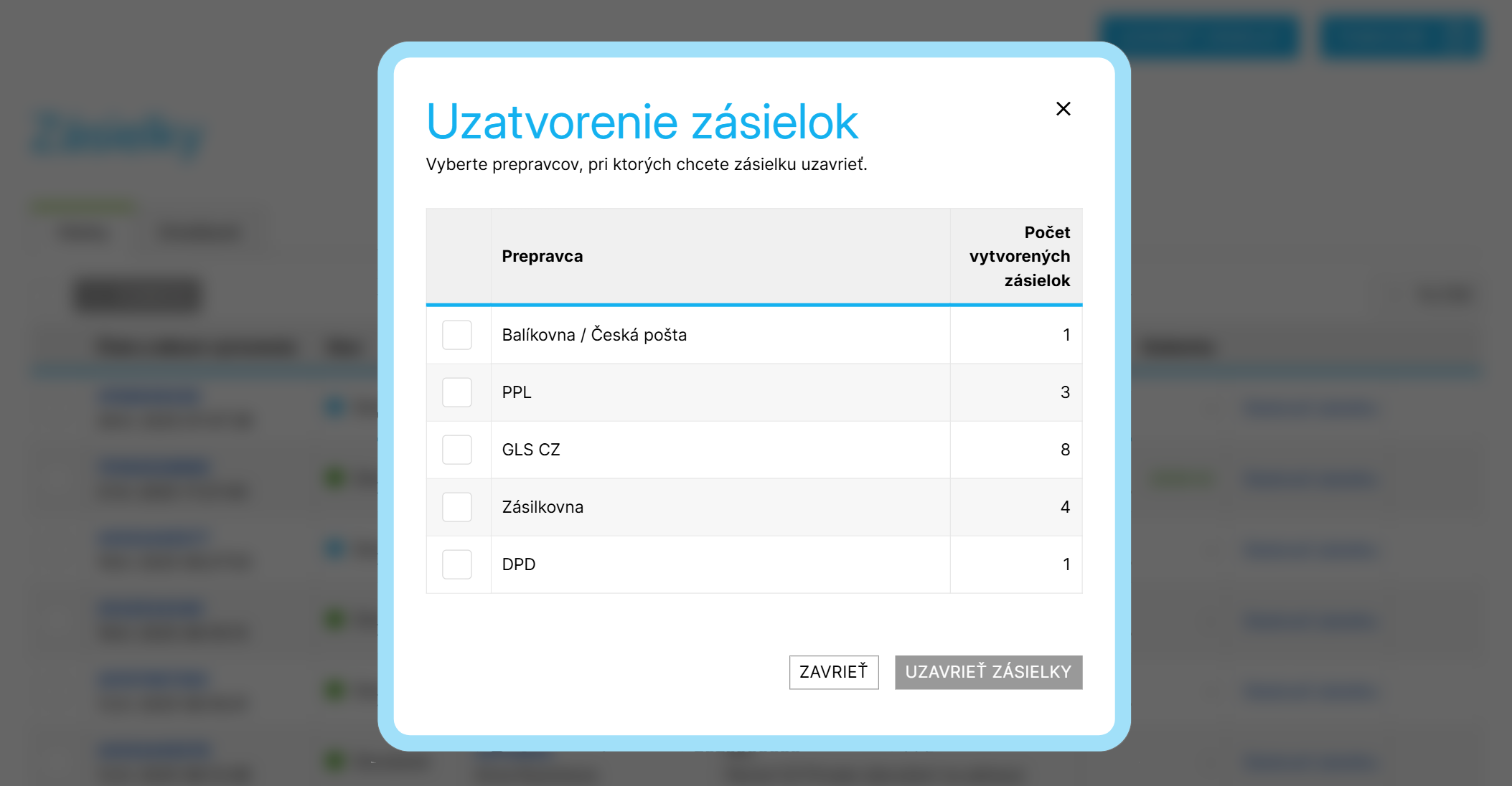 Uzavretie zásielok – výber prepravcov