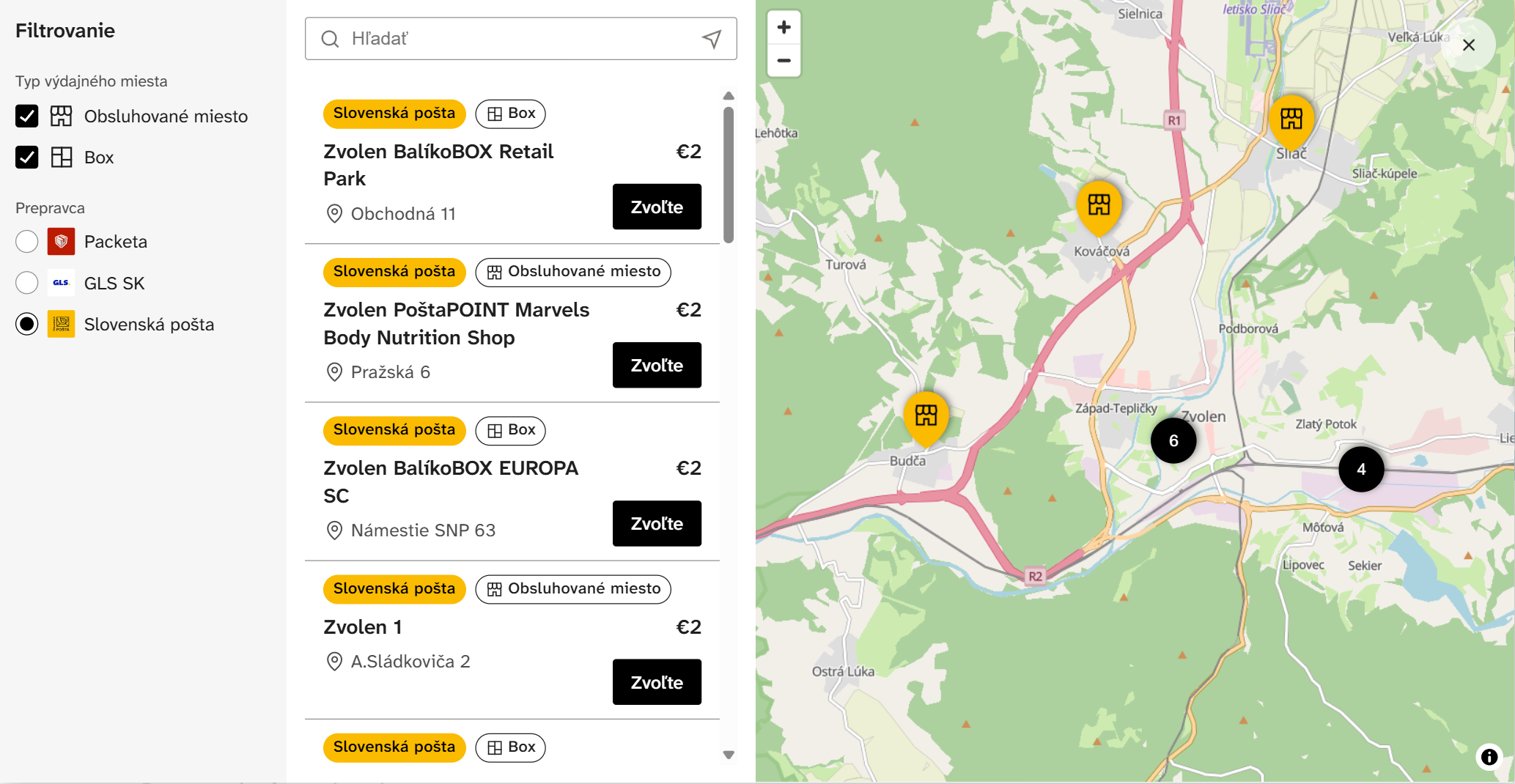 Jednotný widget výdajných miest