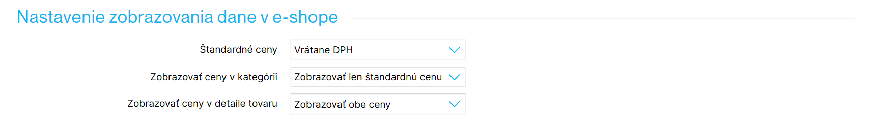 Pri tomto nastavení sa budú v kategórii zobrazovať ceny vrátane DPH. Na detaile produktu sa budú zobrazovať obe ceny, zvýraznená bude cena vrátane DPH.