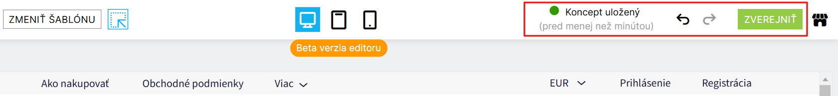 Zmeny sa prejavia iba po kliknutí na tlačidlo zverejniť.