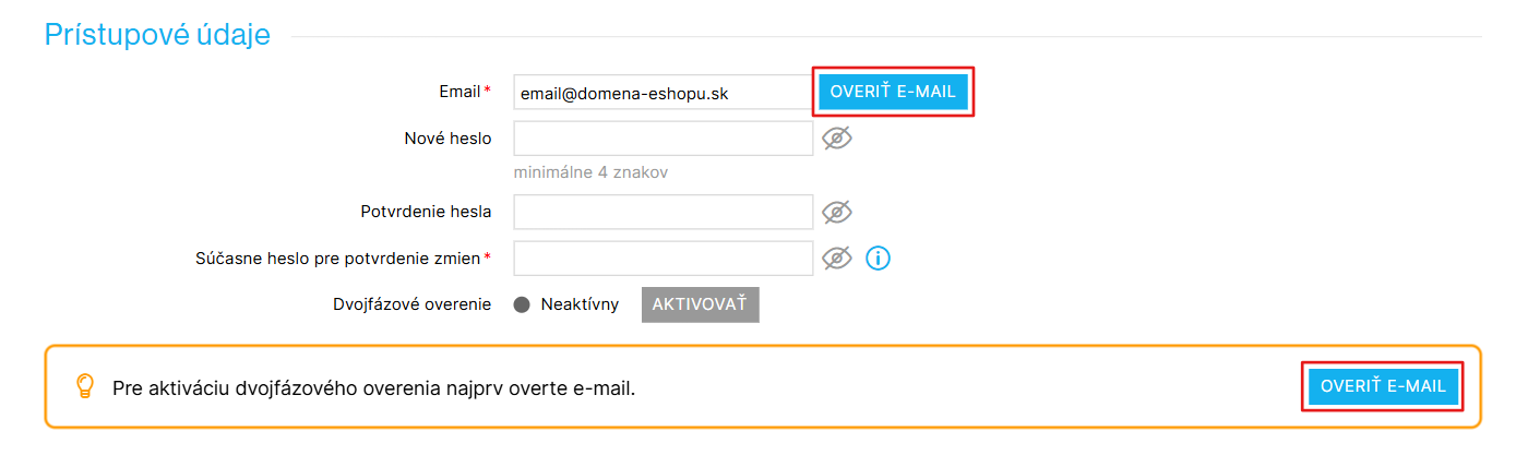 Upozornenie na neoverený e-mail