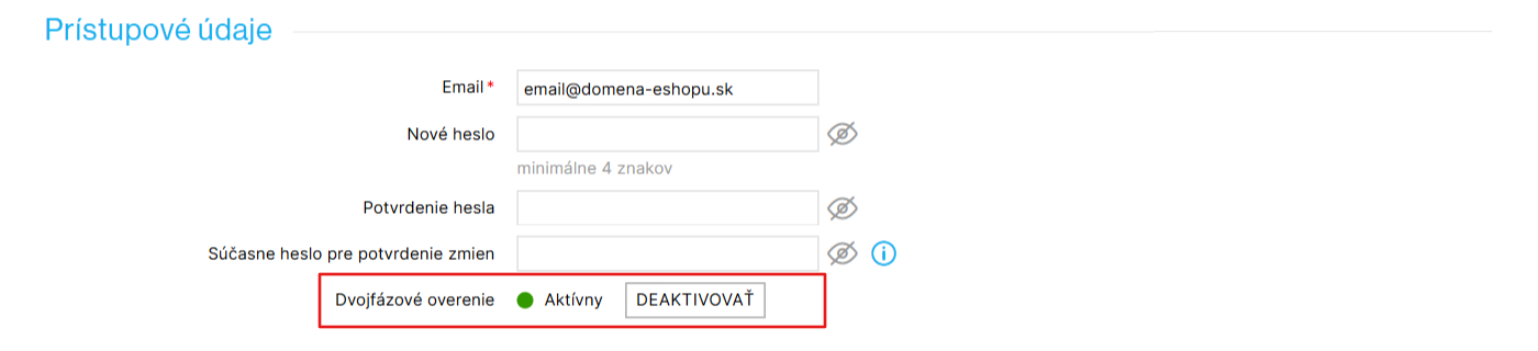 Aktívne dvojfázové overenie účtu