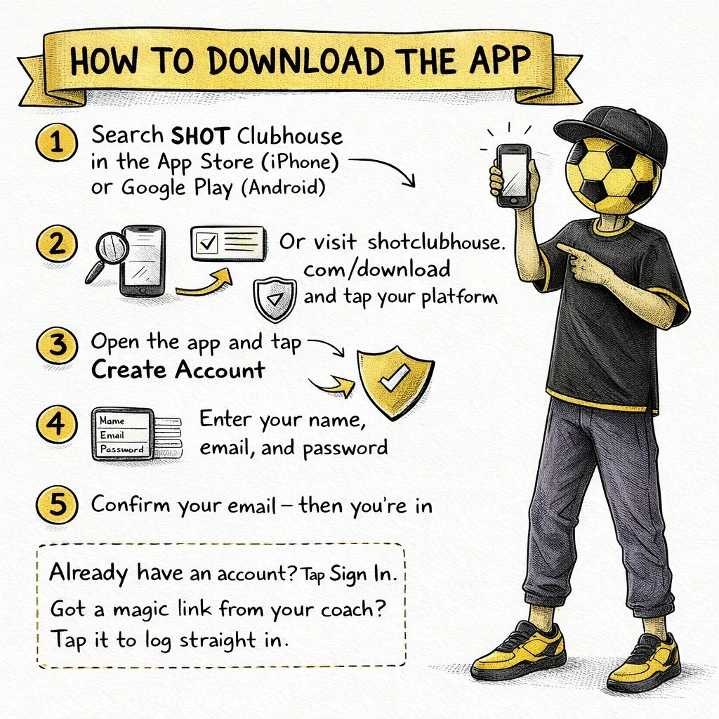 SHOT Clubhouse app download screen