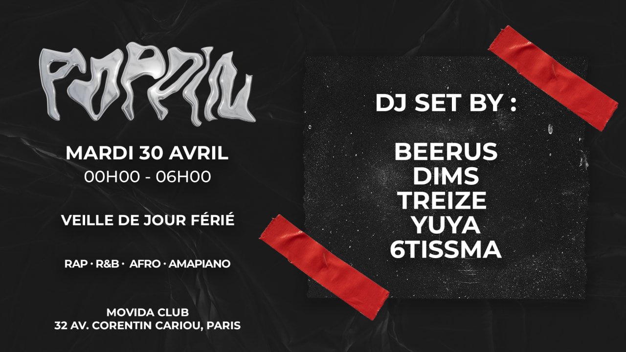 POPPIN - MARDI 30 AVRIL (VEILLE DE JOUR FERIE)