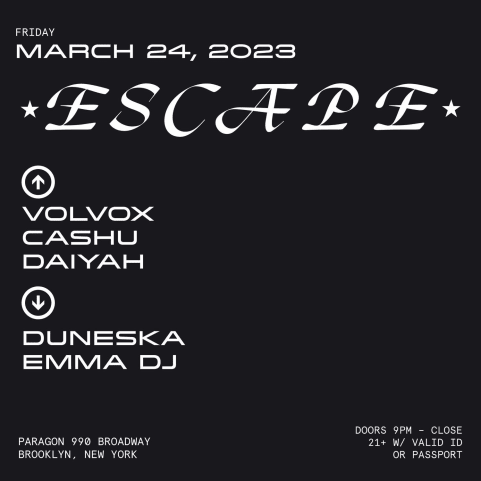 ESCAPE: Volvox + Cashu + DAIYAH + Emma DJ + DUNESKA cover