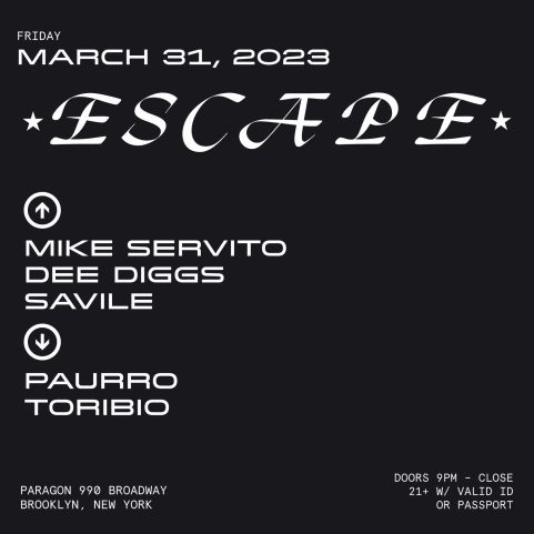 ESCAPE: MIKE SERVITO, DEE DIGGS, SAVILE + PAURRO, TORIBIO cover