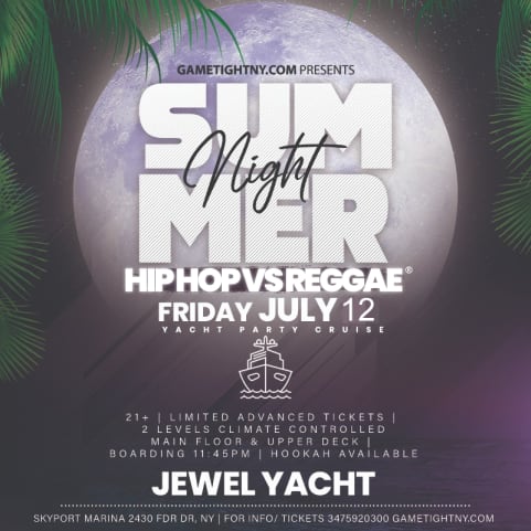 Friday NY HipHop vs Reggae Booze Yacht party Skyport Marina cover