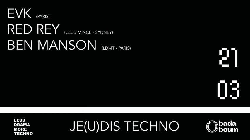 CLUB Je(u)dis techno invite EVK, Red Rey, Ben Manson cover