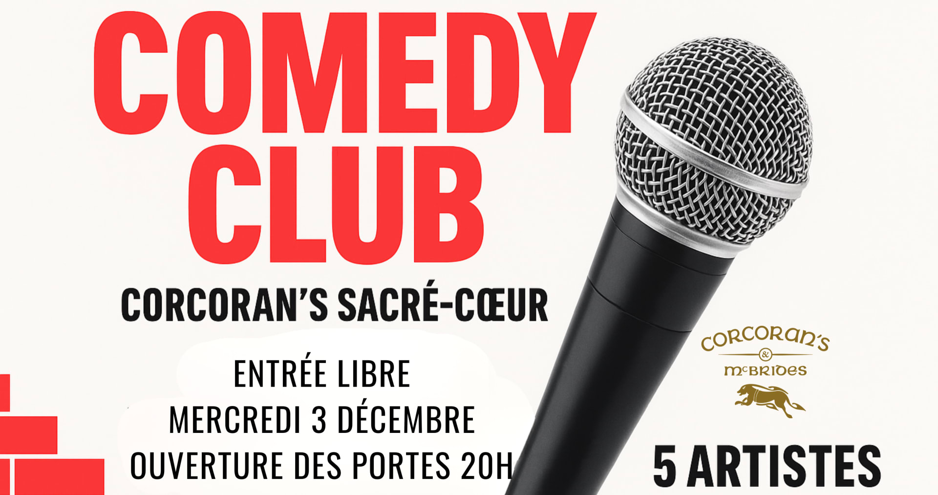 Comedy Club – Mercredi 3 Décembre – Corcoran’S Sacré-Coeur Cover