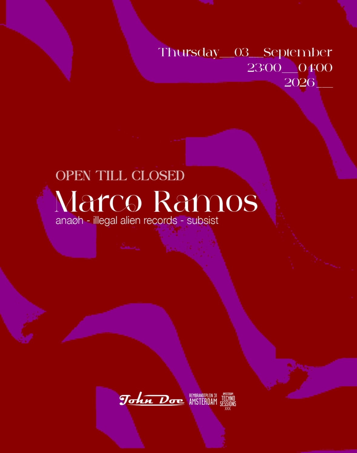 Amsterdam Techno Sessions - Open Till Closed W/ Marco Ramo5 Cover
