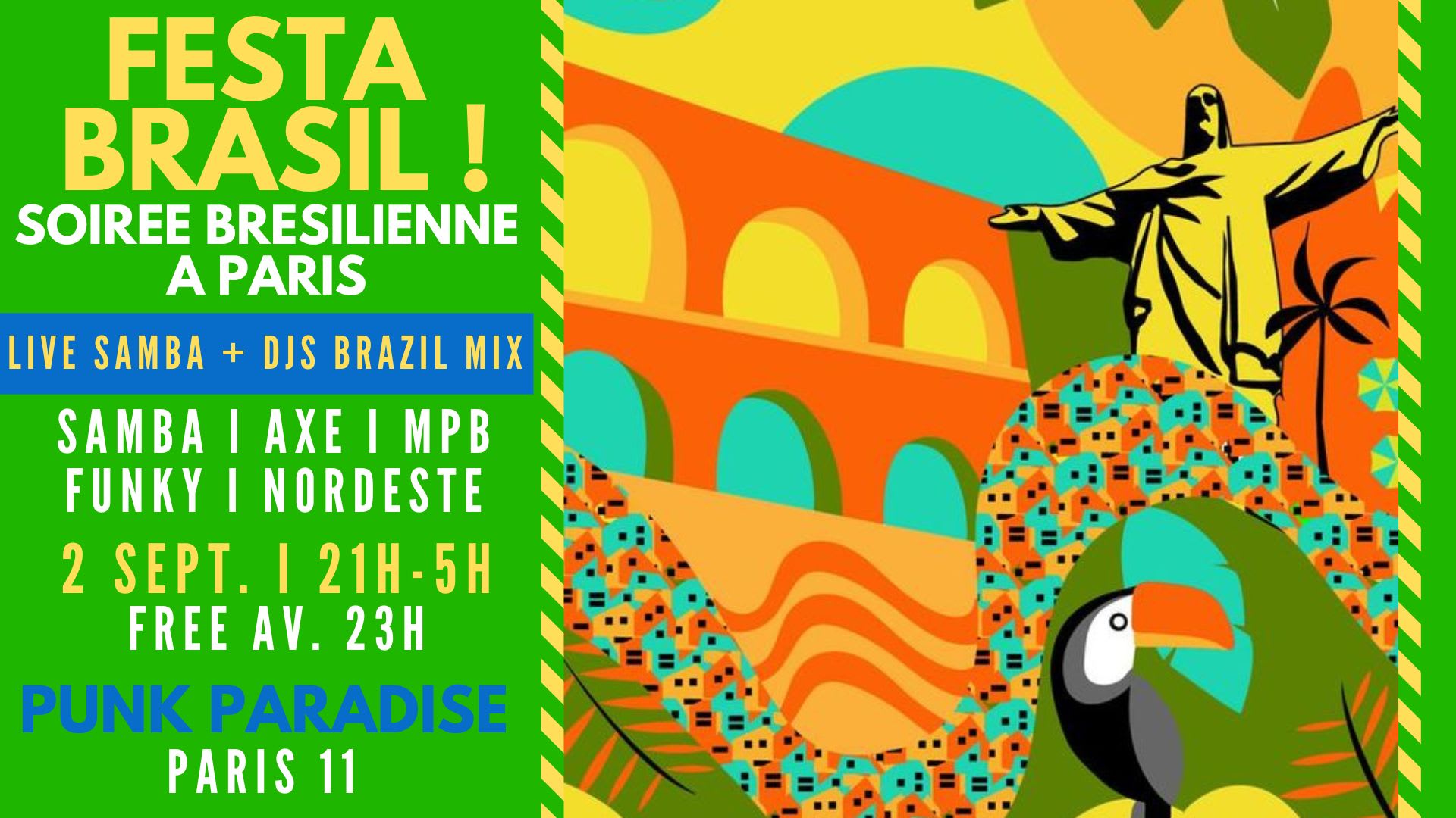 Festa Brasil ! Soirée Live & Clubbing 2 Sept. Paris 11 Cover