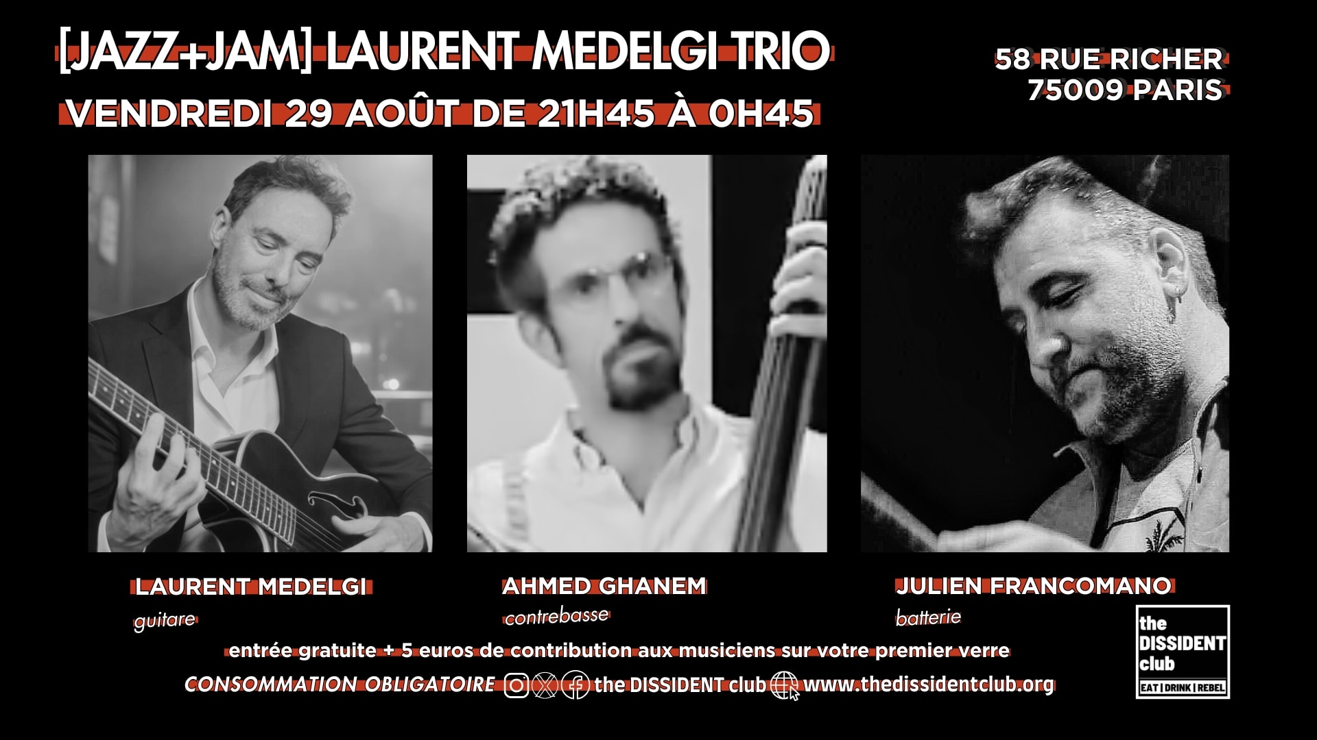 [Jazz+Jam] Laurent Medelgi Trio Cover