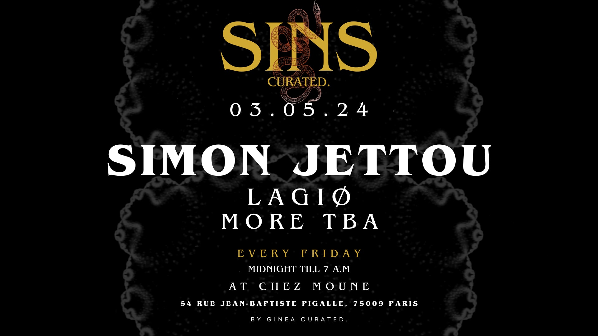 Sins Curated @Chezmoune Invites Simon Jettou- Friday 03.05 Cover