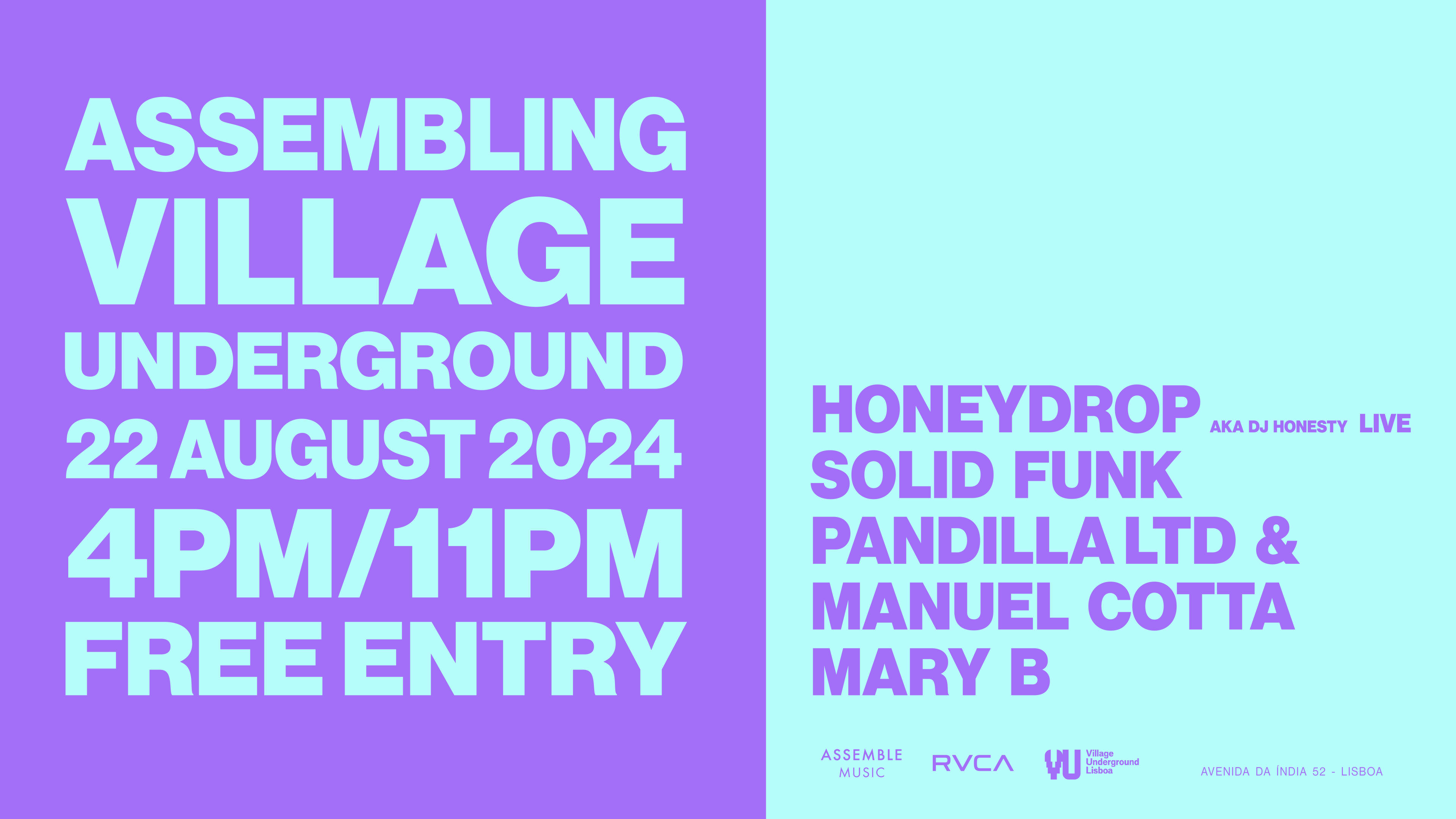 Assembling Village Underground | Thu 22 Aug • Free Entry Cover