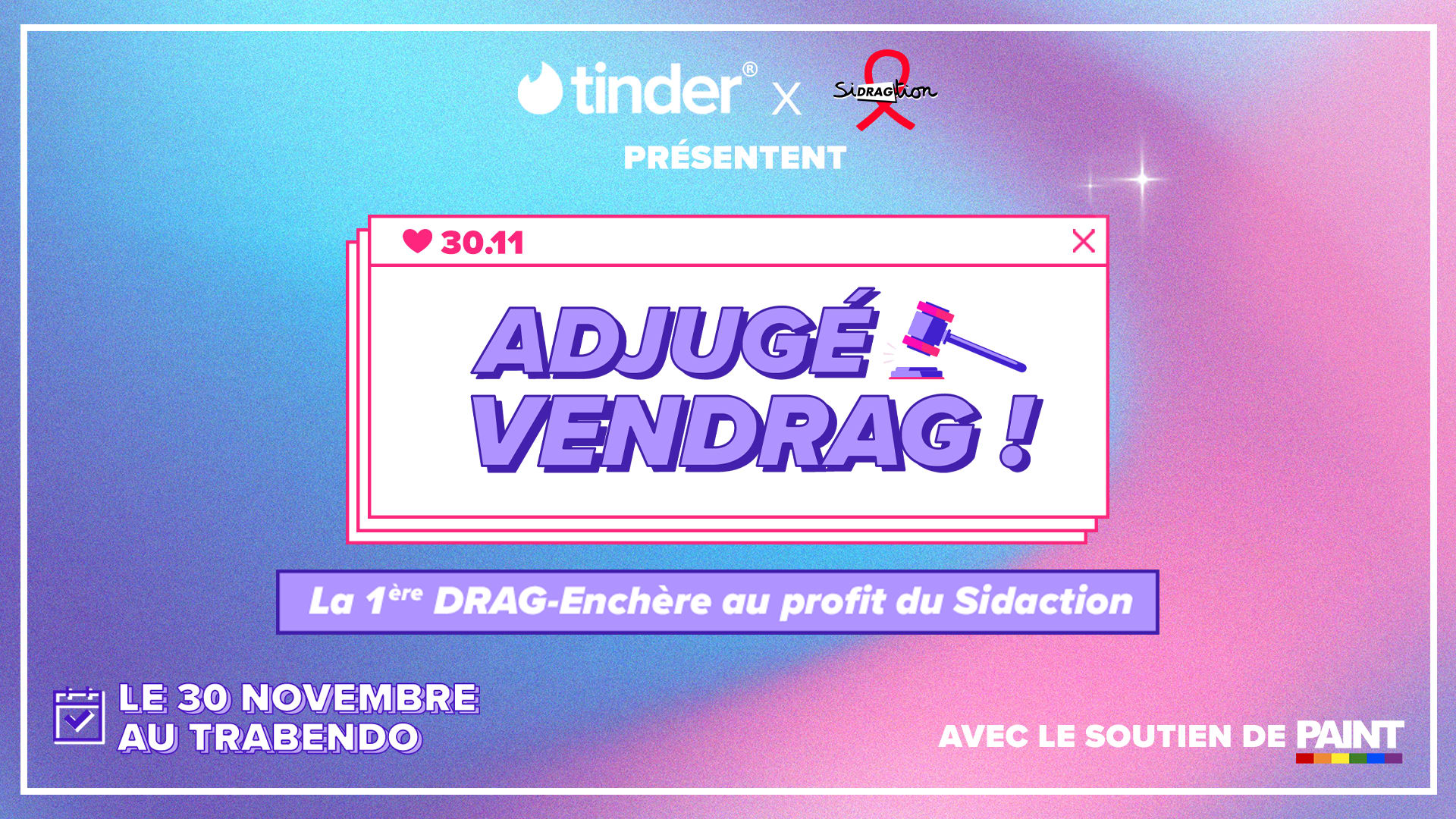 Tinder X Sidragtion ➡️ Adjugé, Vendrag! Pour Sidaction   Cover