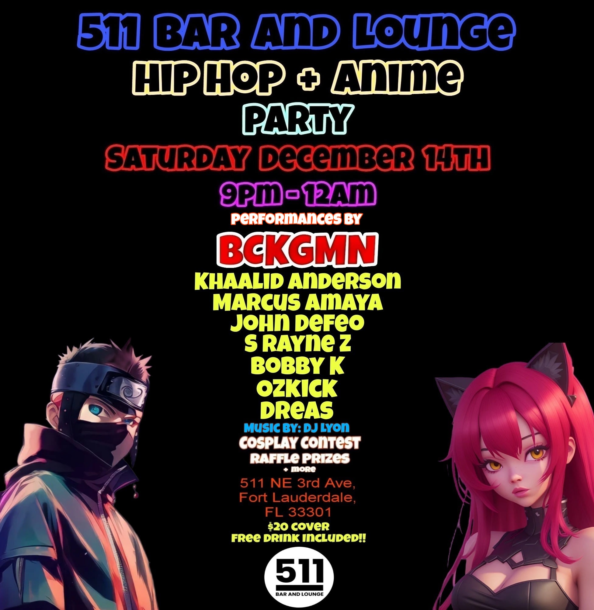 Hip Hop + Anime Party At 511 Bar Fort Lauderdale Cover