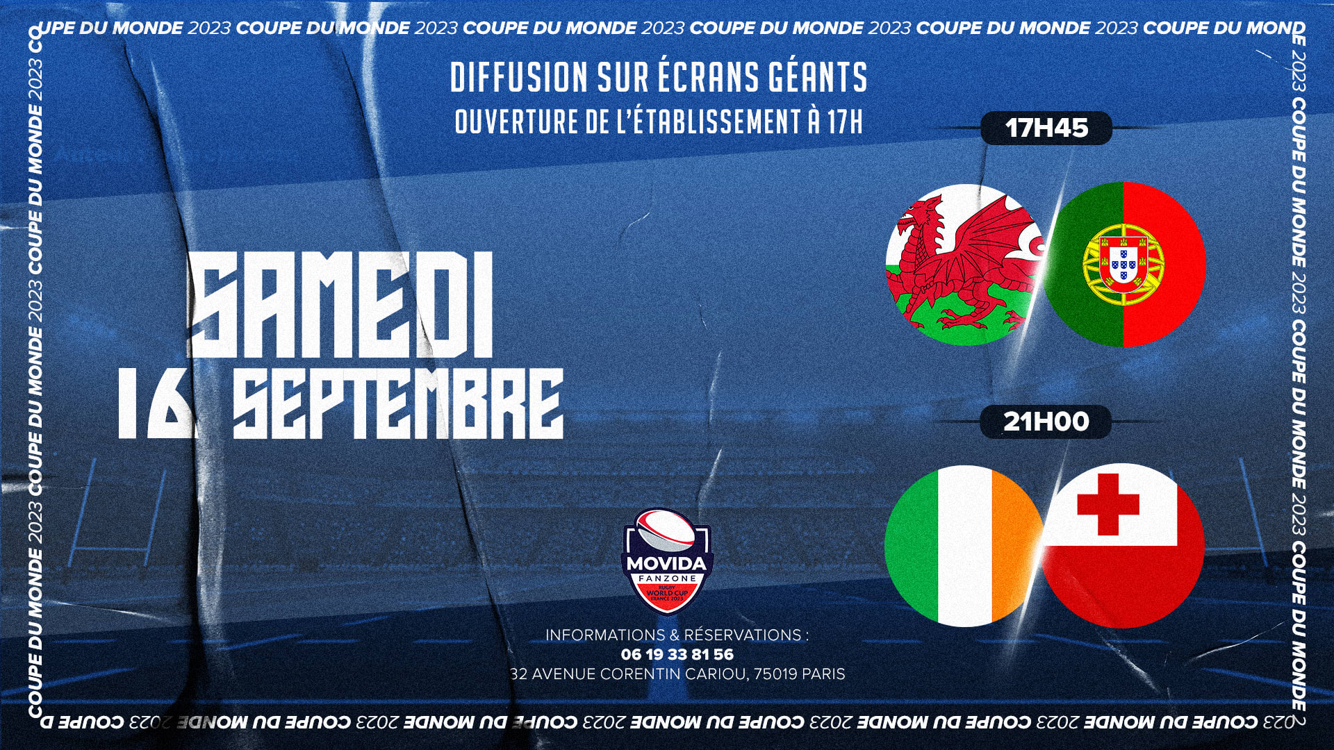 Sam 16 Sept : P. De Galles Vs Portugal | Irlande Vs Tonga Cover
