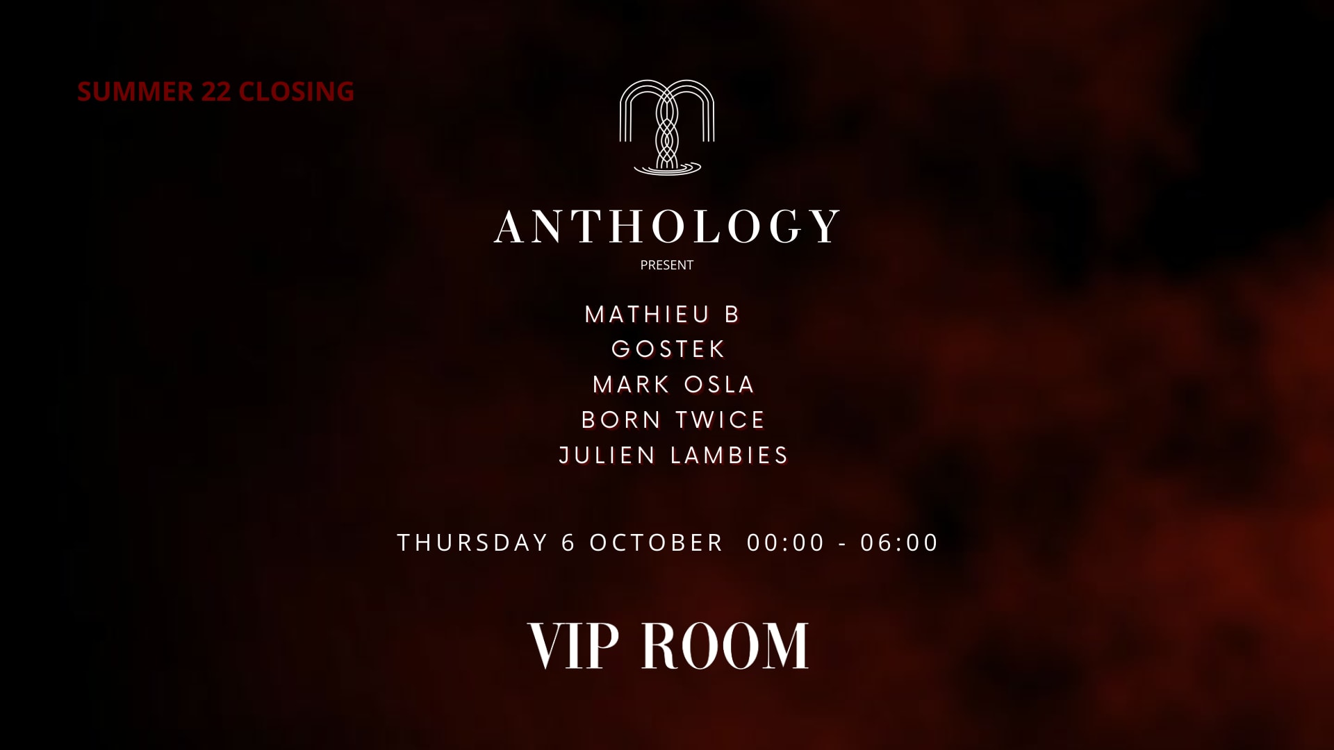 Closing Anthology X Vip Room - 6 Djs All Night Long Cover