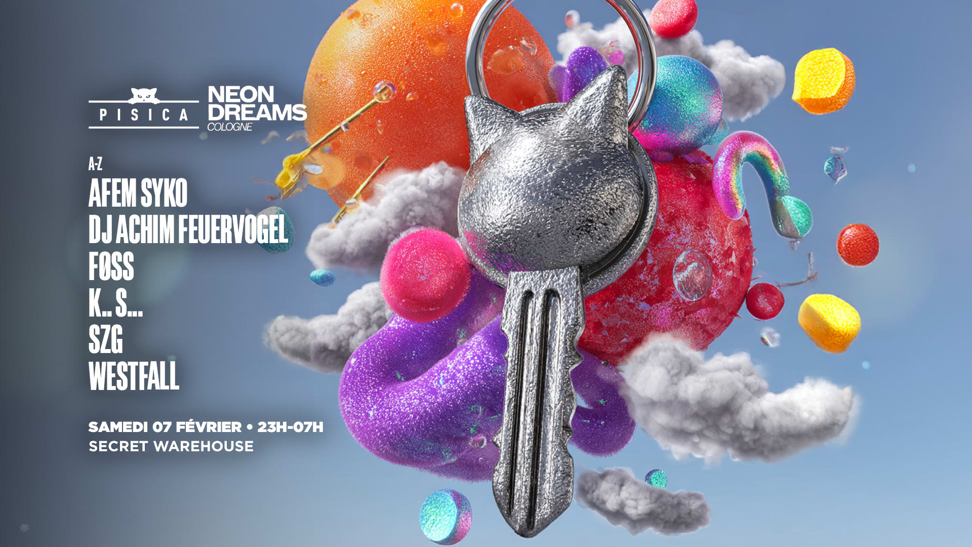 Pisica Invites Neon Dreams Cologne : Warehouse Cover