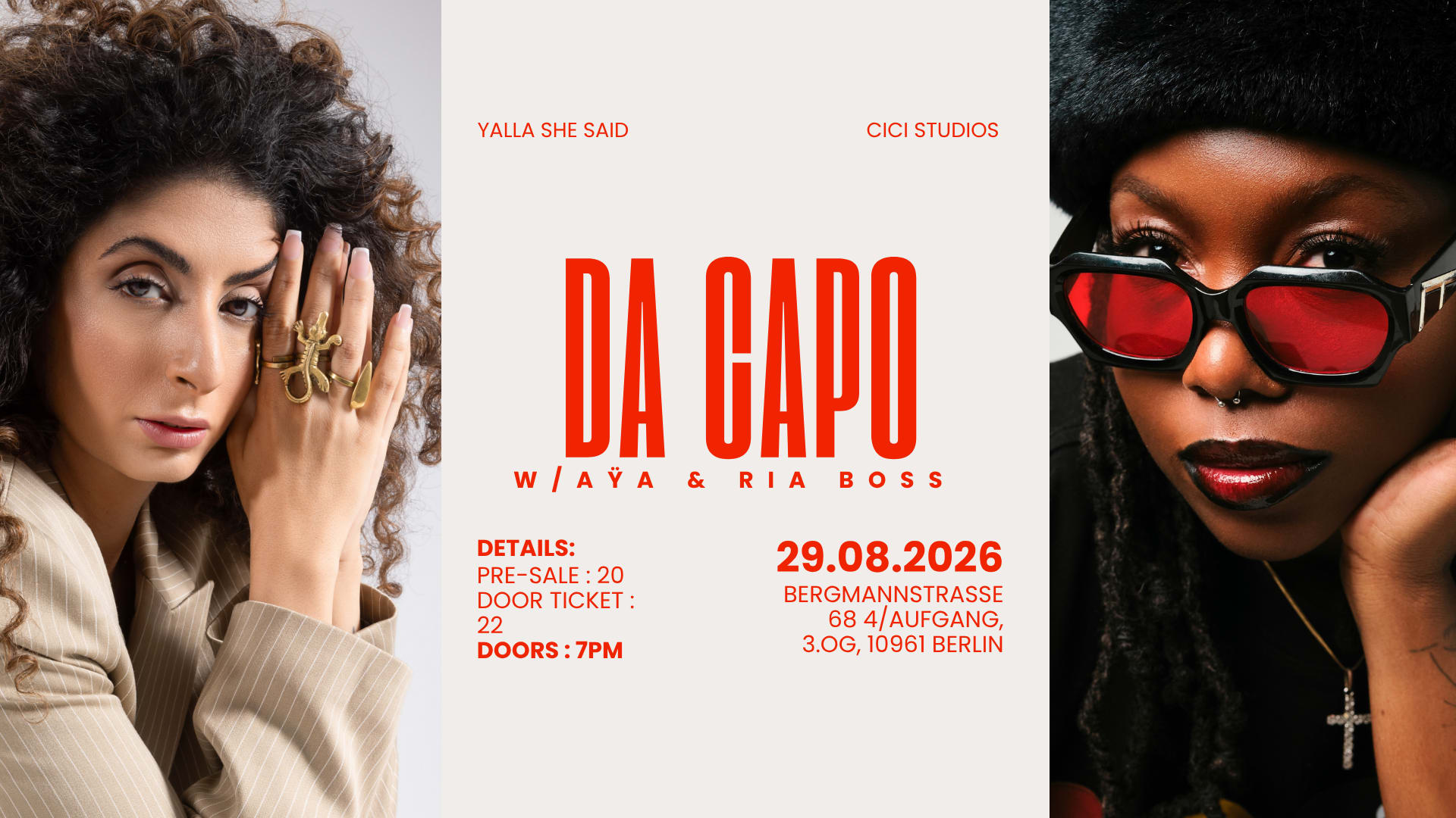 Da Capo W/ Ria Boss B2b Aÿa - Live @ Cici Studios Berlin Cover
