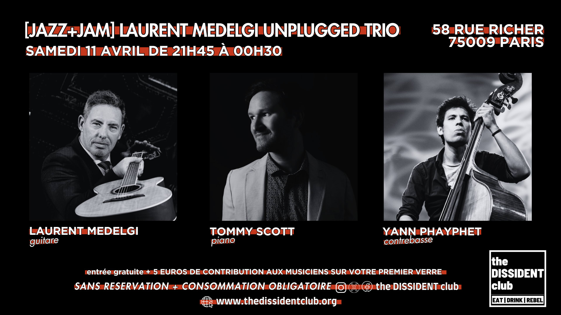[Jazz+Jam] Laurent Medelgi Unplugged Trio Cover