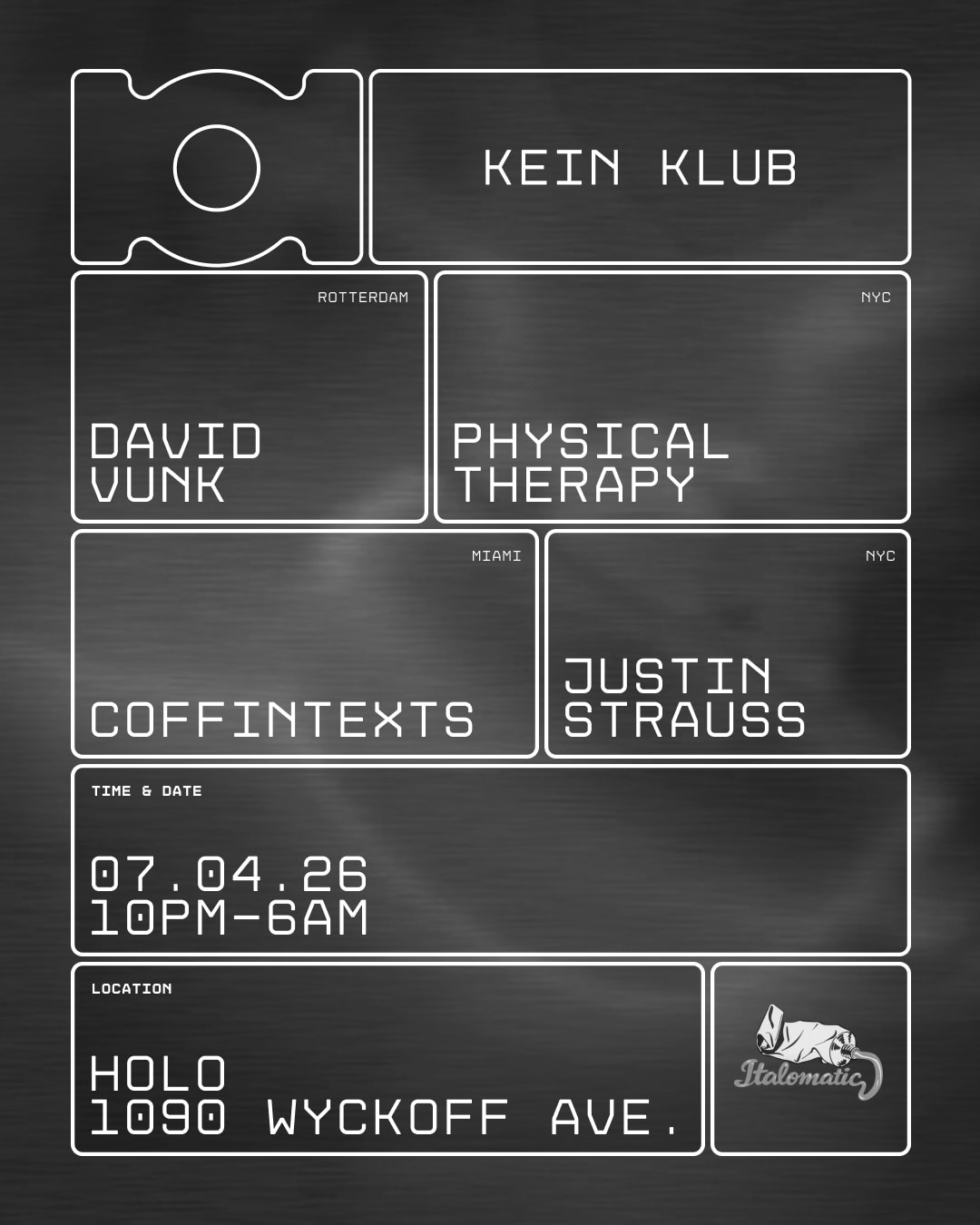 Kein Klub: David Vunk, Physical Therapy, Coffintexts ++ Cover