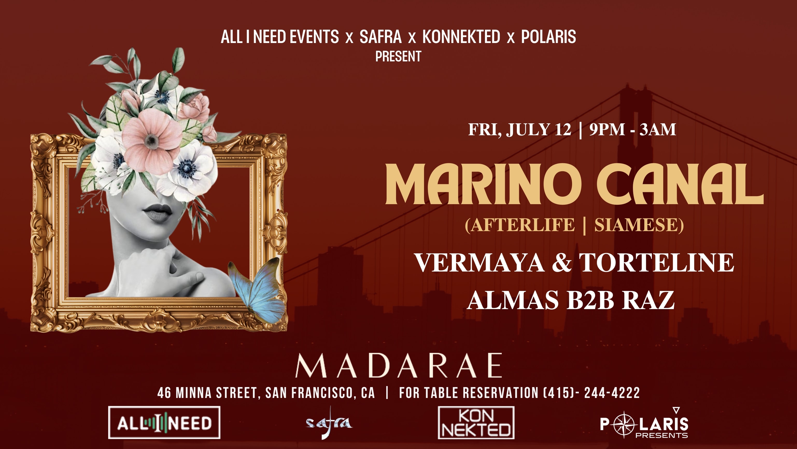All I Need Events W/ Marino Canal (Afterlife) At Madarae Sf Cover
