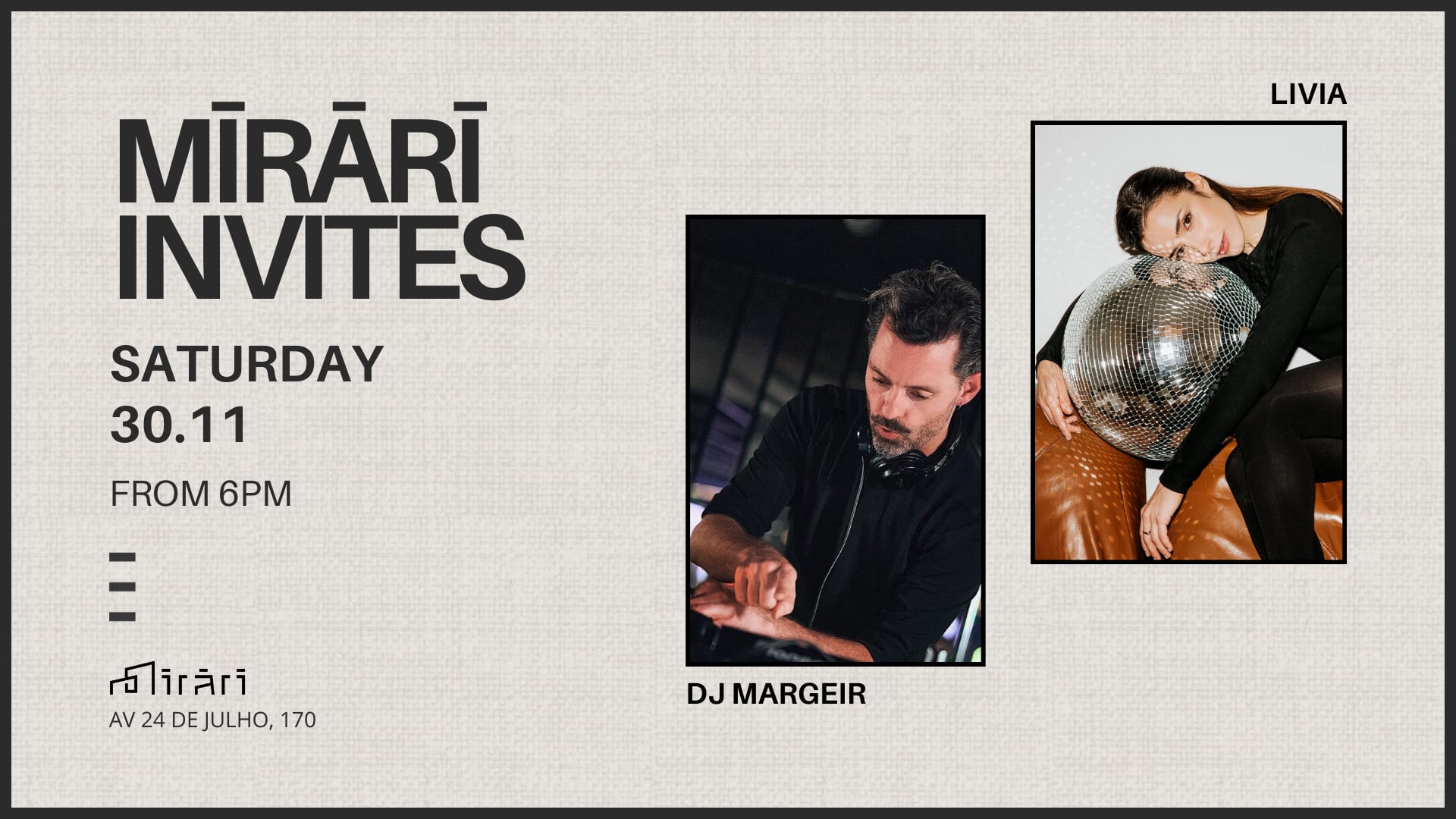 Mirari Invites: Dj Margeir & Livia Cover
