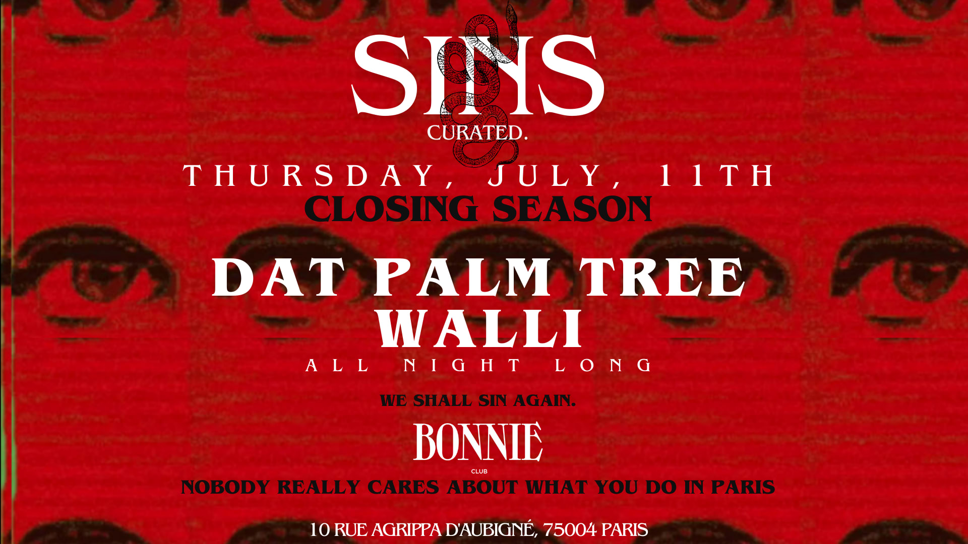 Sins Curated At Bonnie Club Closing Season - Thursday 11.07 Cover