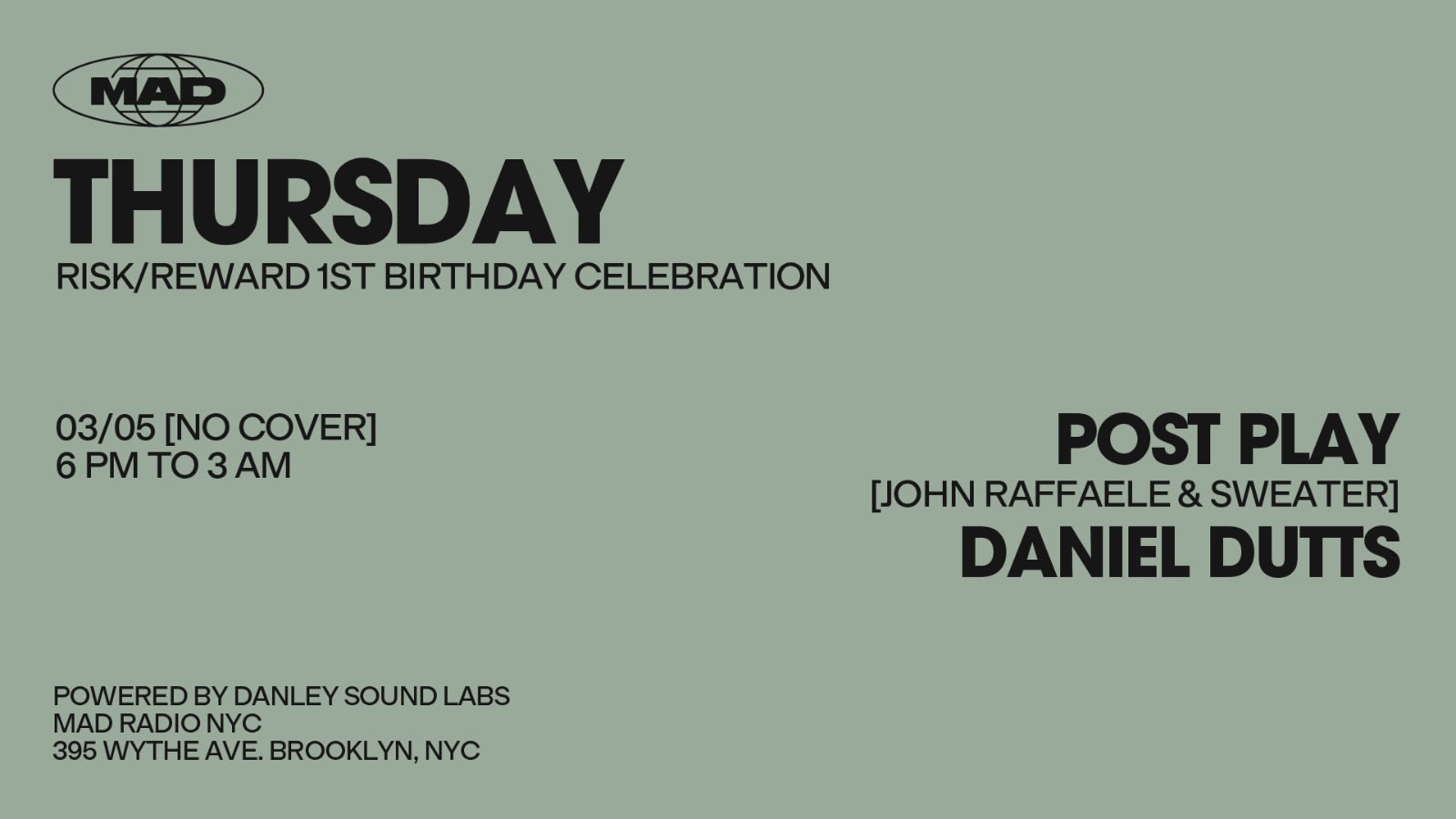 Risk/Reward 1st Bday Celebration: Post Play, Daniel Dutts Cover