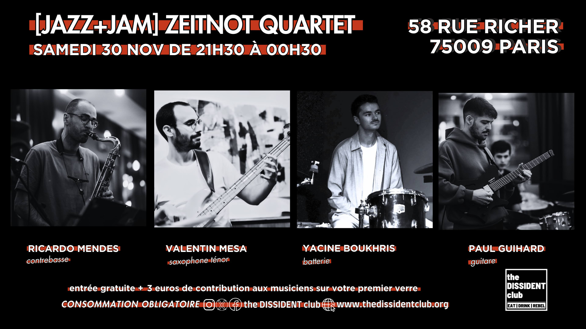 [Jazz + Jam] Zeitnot Quartet - Live Music - Paris Cover