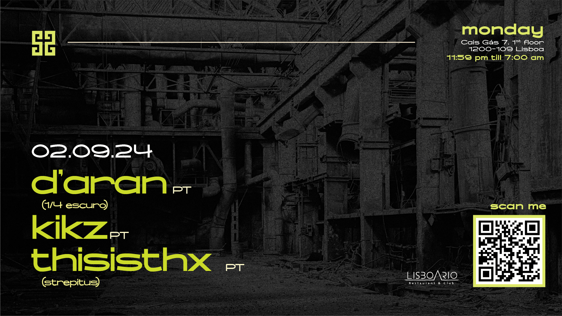 D'aran • Kikz • Thisisthx | Mon 2 Sep • Lisboa Rio Cover