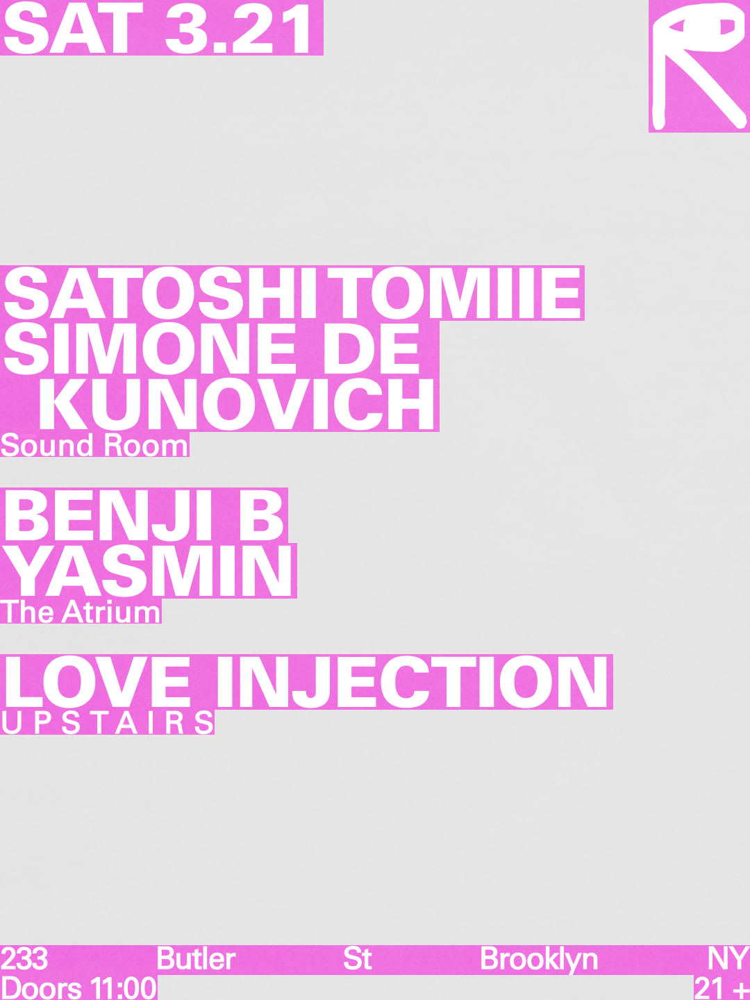7 Years Of Pr: Satoshi Tomiie + Simone De Kunovich / Benji B + Yasmin / Love Injection Cover