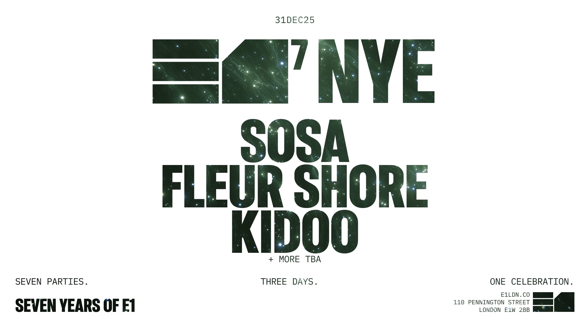 E1⁷ Nye: Sosa, Fleur Shore, Kidoo + More Tba Cover