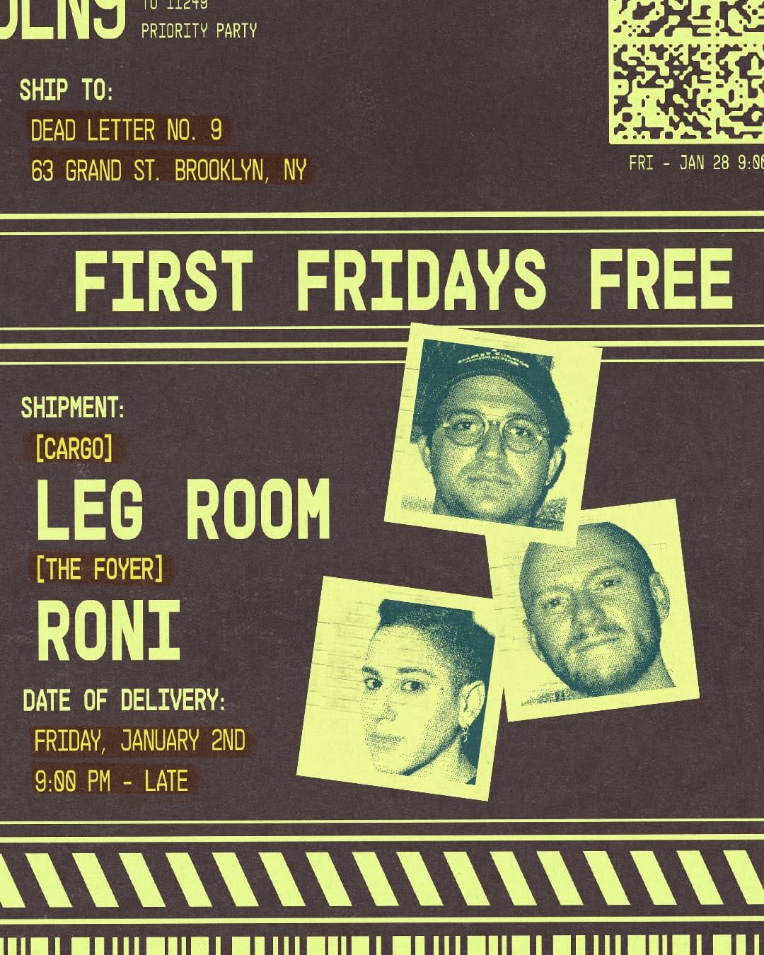 First Fridays Free With Leg Room, Roni Cover