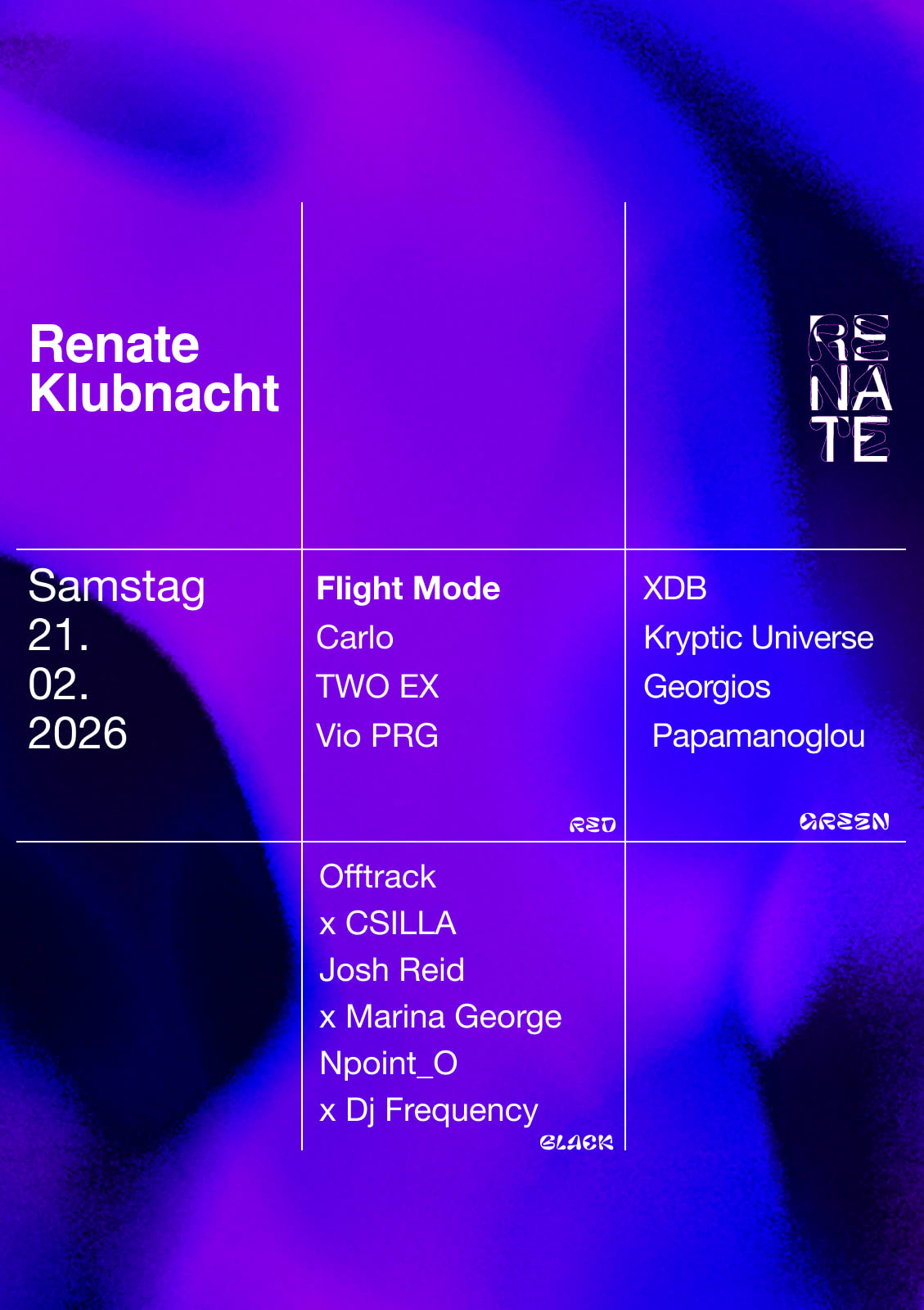Renate Klubnacht W/ Xdb, Flight Mode, Dj Frequency, Marina George, Josh Reid, Npoint_O & More Cover