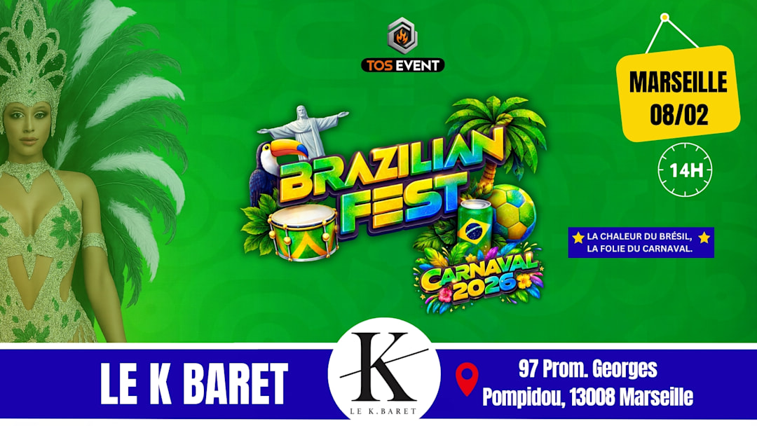Cartel oficial del evento BRAZILIAN FEST CARNAVAL 2026 (MARSEILLE)