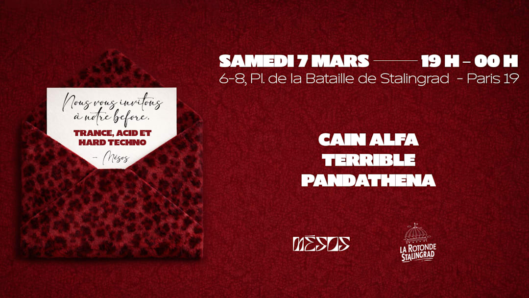 Cartel oficial del evento MÉSOS : Cain Alfa - Terrible - Pandathena