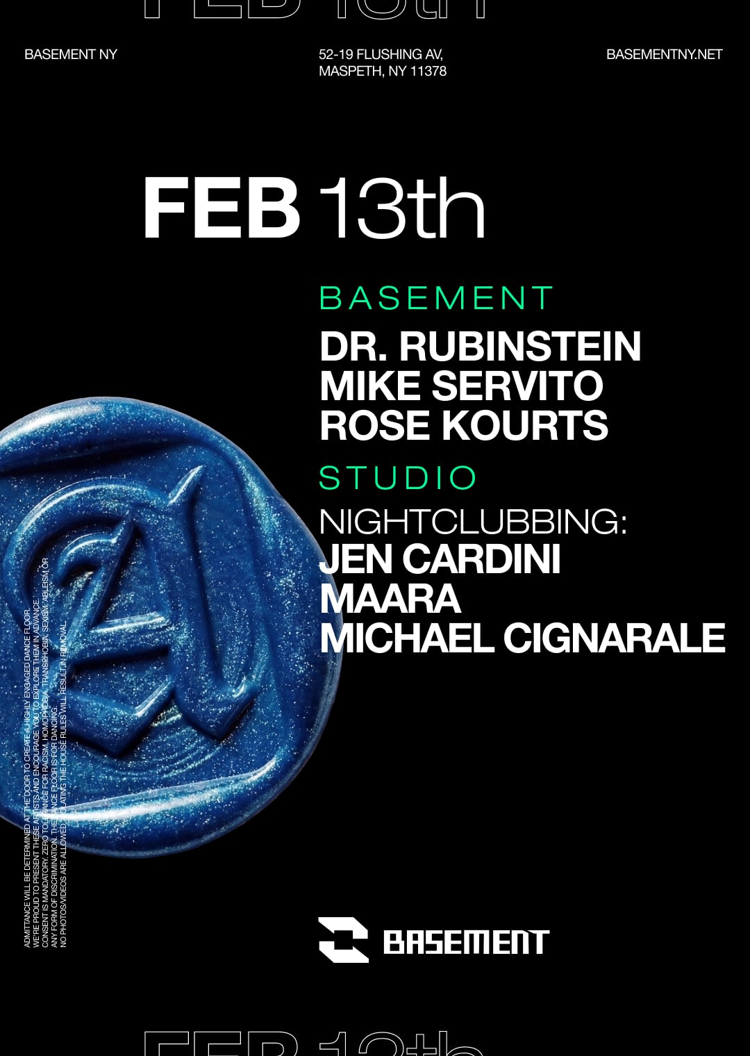 Cartel oficial del evento Dr. Rubinstein / Mike Servito / Rose Kourts / Jen Cardini / Maara / Michael Cignarale