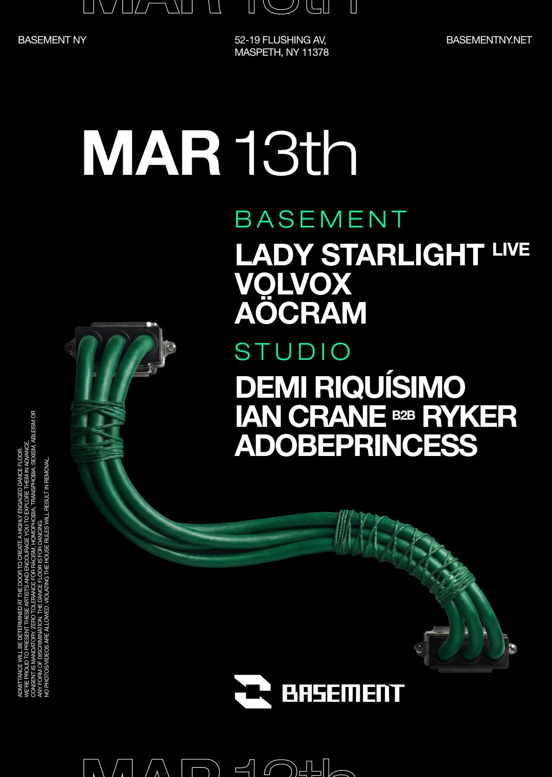 Lady Starlight live / Volvox / Aöcram / Demi Riquísimo / Ian Crane b2b RYKER / adobeprincess