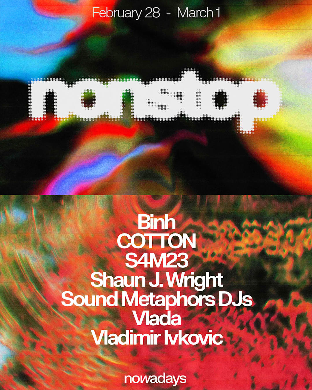 Nonstop: Binh, cotton, S4M23, Shaun J. Wright, Sound Metaphor DJs, Vlada, Vladimir Ivkovic