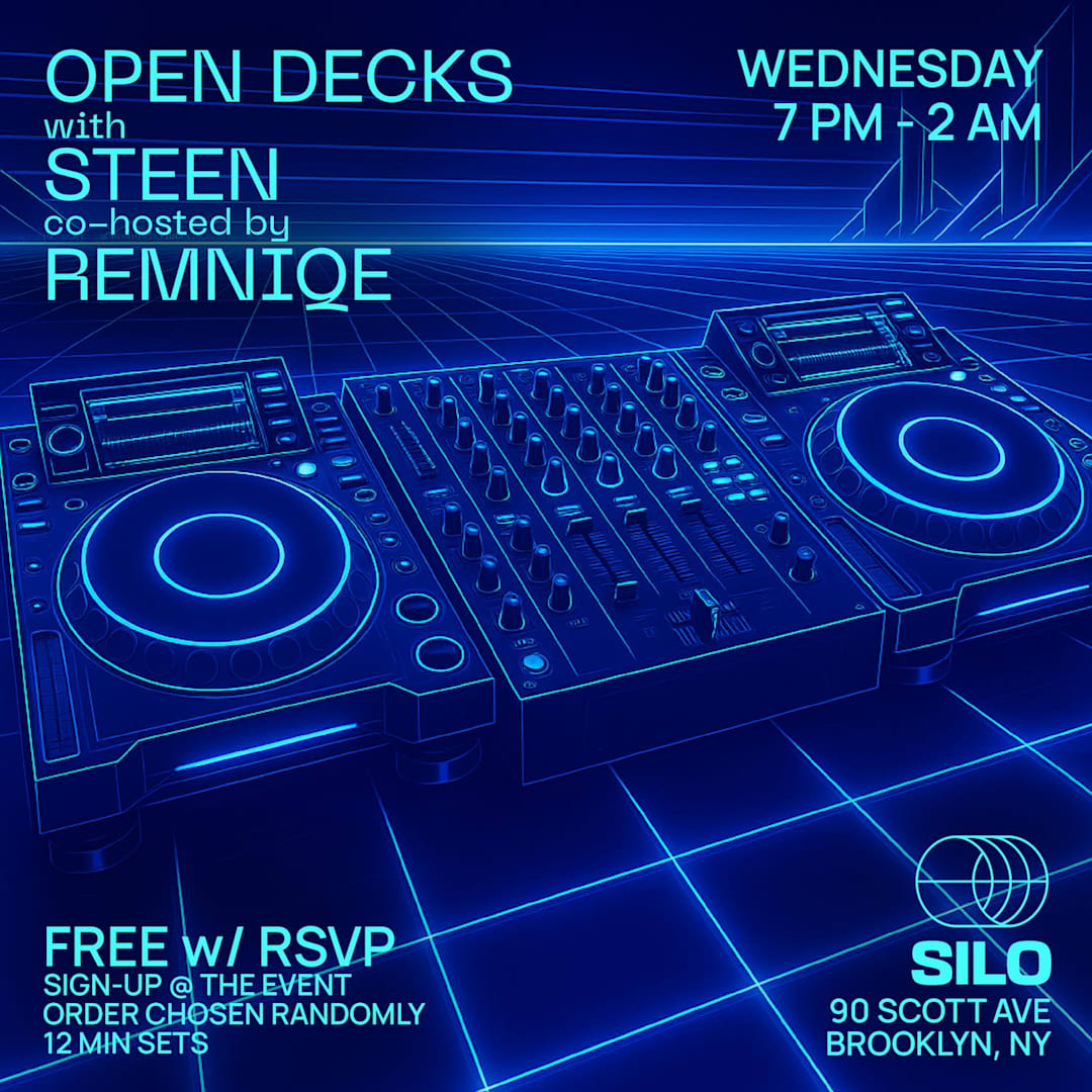 Cartel oficial del evento Open Decks with STEEN and Remniqe