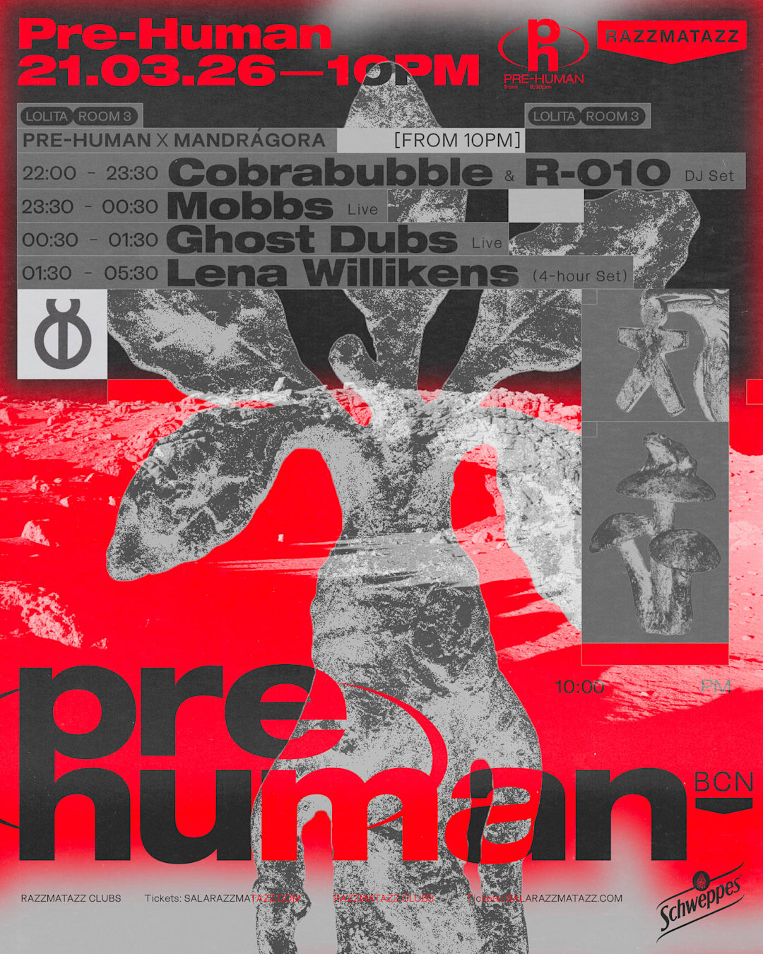 Pre-human x Mandrágora: Ghost Dubs Live, Lena Willikens, Mobbs Live, Cobrabubble b2b R-010