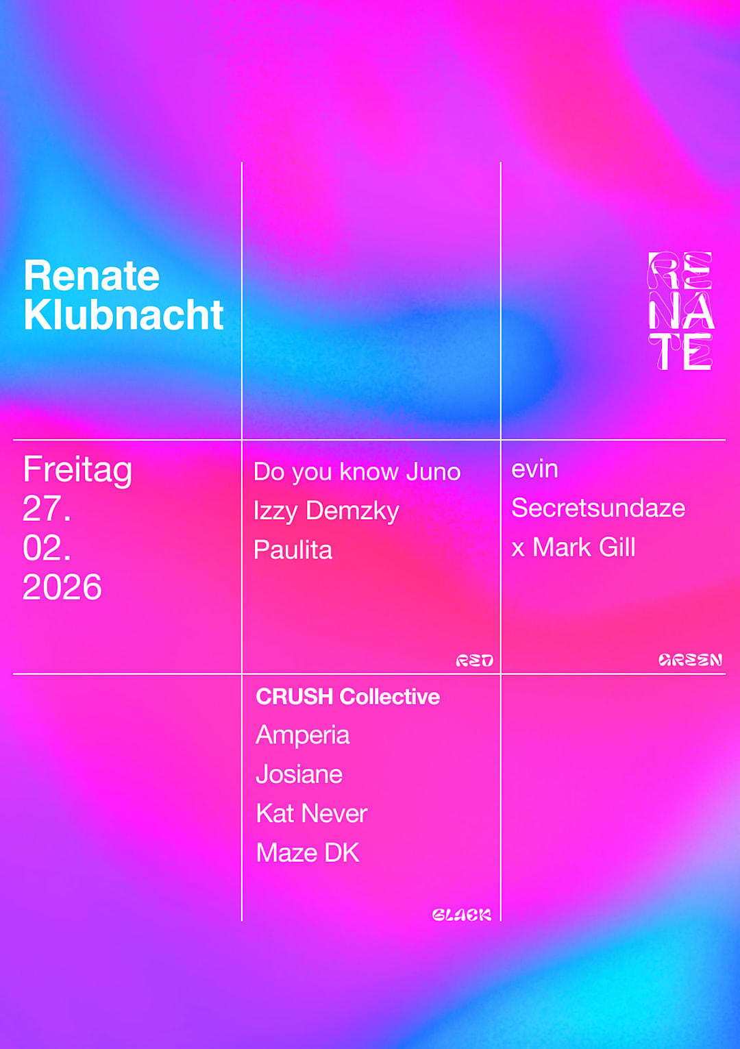 Renate Klubnacht w/ Secretsundaze, Mark Gill & CRUSH
