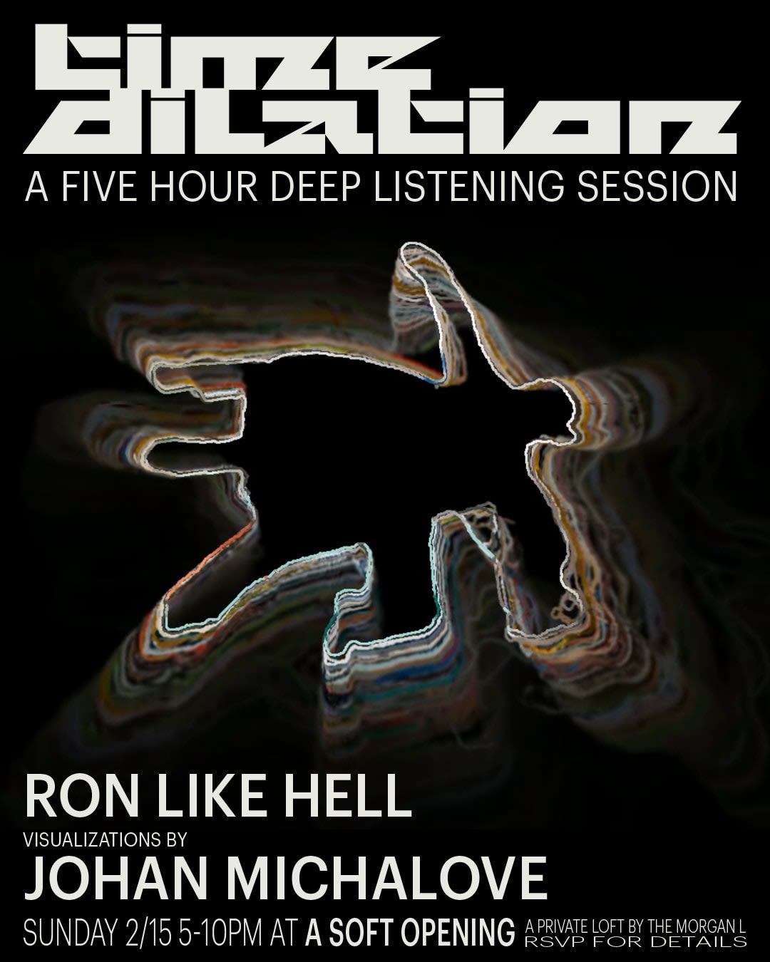 Cartel oficial del evento time dilation (deep listening)