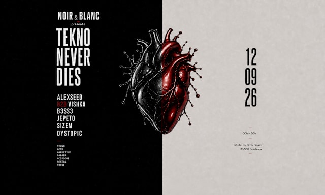Tekno Never Dies - Noir & Blanc - l'entrepôt club