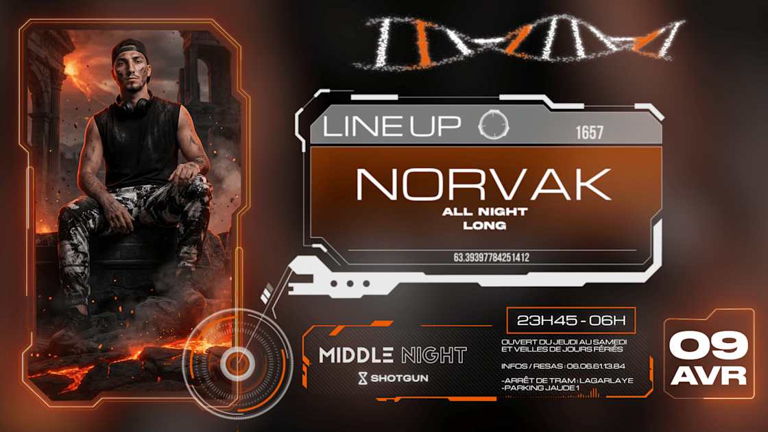 All Night Long - Norvak - Soirée techno le jeu 9 avr. à Le Middle Night