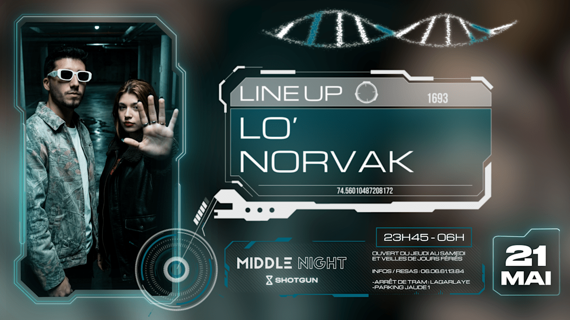 Lo' X Norvak - Soirée techno le jeu 21 mai à Le Middle Night