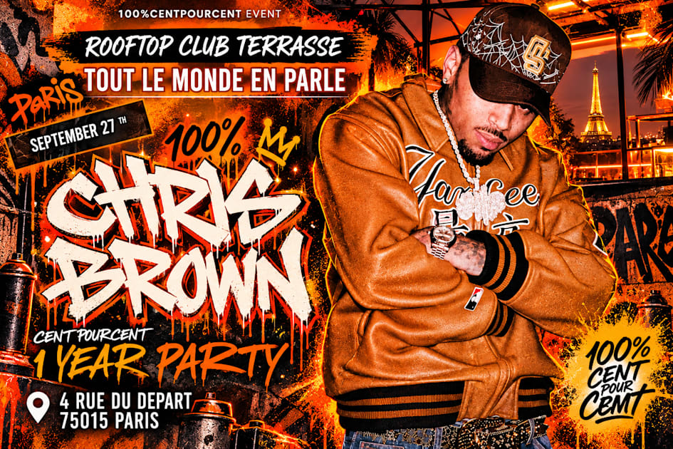 Affiche Club 100% Chris Brown Party Special Centpourcent 1 Year, Paris · Billets Shotgun