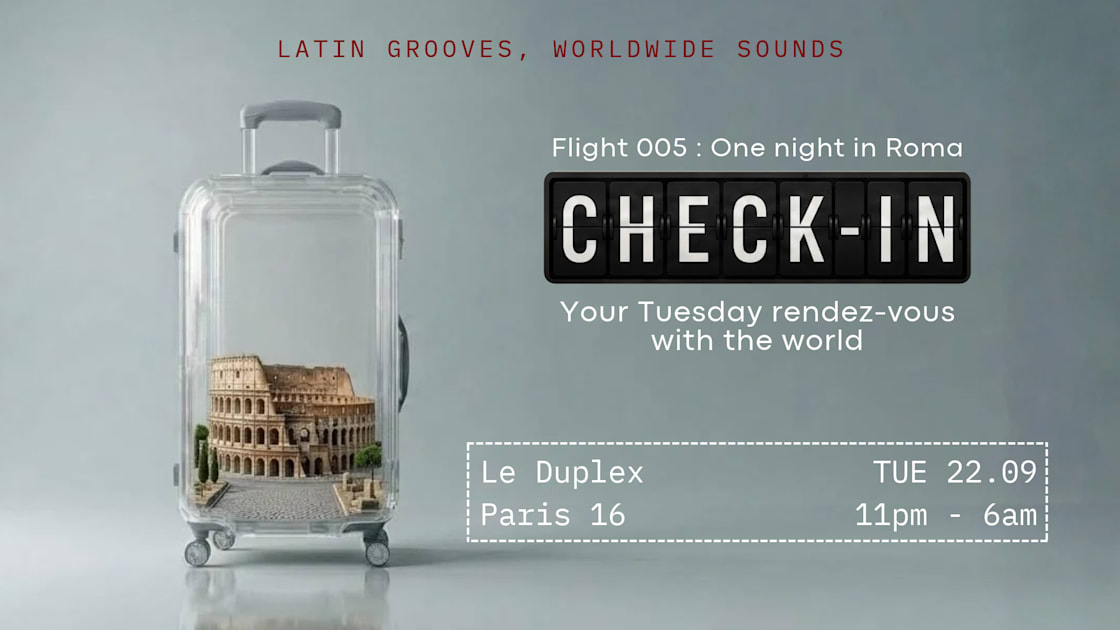 Affiche Check-In Paris — Duplex — Flight 005: One Night In Roma, Paris · Billets Shotgun